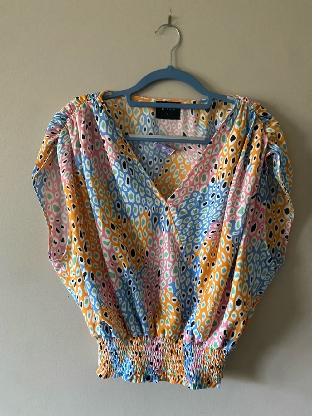 Week& Multicolor Abstract Print V-Neck Blouse - Pink, Blue, Yellow 🆕